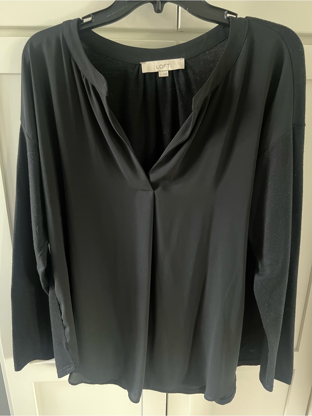 Loft mixed material Black V neck shirt L
